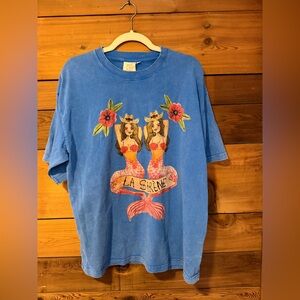 Blue Graphic Tee with Mermaid Design